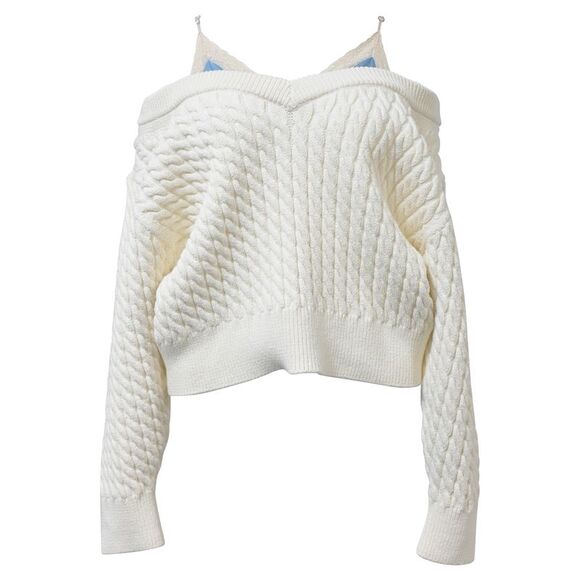 Pre Loved Alexanderwang Vintage Cable Knit OfftheShoulder Cardigan Women white